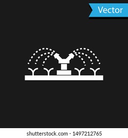 White Automatic irrigation sprinklers icon isolated on black background. Watering equipment. Garden element. Spray gun icon.  Vector Illustration