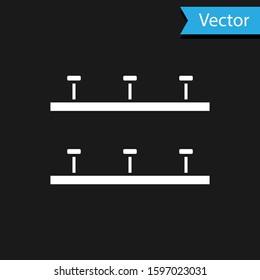 White Automatic irrigation sprinklers icon isolated on black background. Watering equipment. Garden element. Spray gun icon.  Vector Illustration