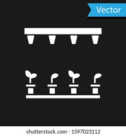 White Automatic irrigation sprinklers icon isolated on black background. Watering equipment. Garden element. Spray gun icon.  Vector Illustration