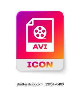 White AVI file document icon. Download avi button icon isolated on white background. AVI file symbol. Rectangle color button. Vector Illustration