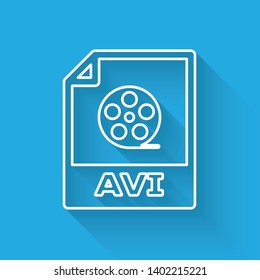 White AVI file document icon. Download avi button line icon isolated with long shadow. AVI file symbol. Vector Illustration