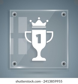 White Award cup icon isolated on grey background. Winner trophy symbol. Championship or competition trophy. Sports achievement sign. Square glass panels. Vector