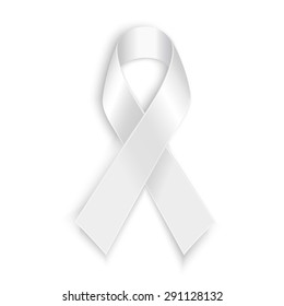 White awareness ribbon with shadow isolated on white background. 