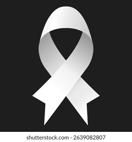 White awareness ribbon symbol, representing peace, non-violence, lung cancer, bone cancer, and violence against women awareness campaign, vector illustration