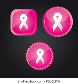 white awareness ribbons over pink buttons over black background. vector