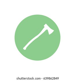 White axe icon vector illustration. Green button. Green circle