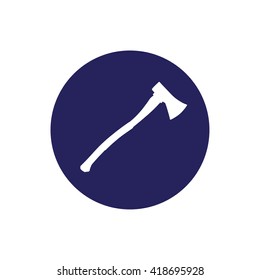 White axe silhouette icon vector illustration. Blue circle. Blue button