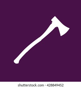 White axe silhouette icon vector illustration. Purple background
