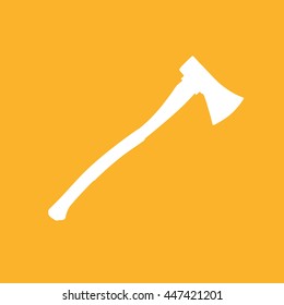 White axe silhouette vector icon. Yellow background