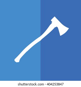 White axe silhouette vector illustration. Blue background