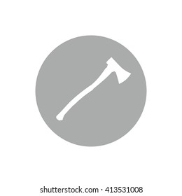 White axe silhouette vector illustration. Gray circle. Gray button