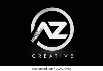 White AZ Brush Letter Logo Design with Black Circle. Creative Brushed Letters Icon Logo.