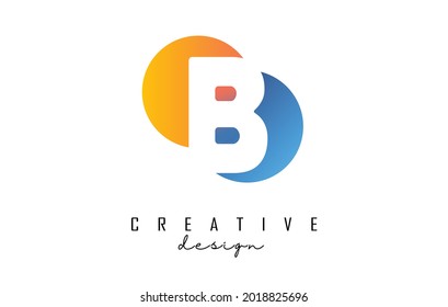 White B letter design logotype concept with colorblock circles vector illustration. Geometric logo with letter B and circles.