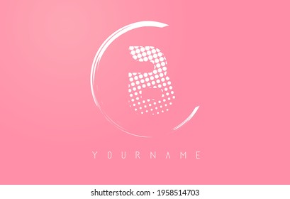 White B letter logo design with golden dots and white circle frame on pink background. Creative vector illustration with pink background and letter B.