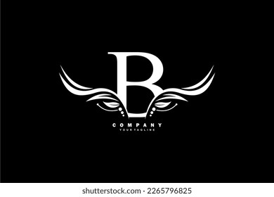 White B letter logo design with wing shaped feather ornament. monogram emblem, typography logo. initial letter.suitable for logos of business, boutique, company, fashion, hotel, etc