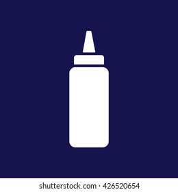 White baby bottle vector icon. Blue background