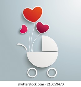 White baby buggy on the grey background. Eps 10 vector file.