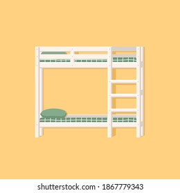 cama de bebé blanca en forma plana. Decoración moderna de vivero. Ilustración vectorial sobre fondo amarillo.