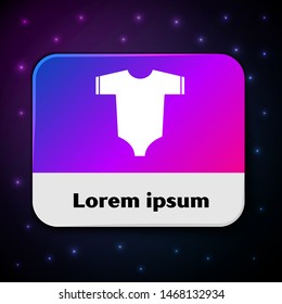 White Baby clothes icon isolated on black background. Baby clothing for baby girl and boy. Baby bodysuit. Rectangle color button. Vector Illustration