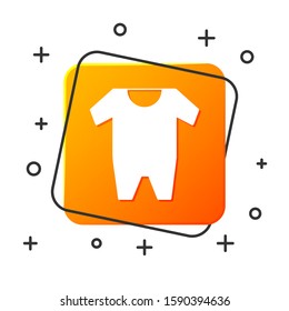 White Baby clothes icon isolated on white background. Baby clothing for baby girl and boy. Baby bodysuit. Orange square button. Vector Illustration