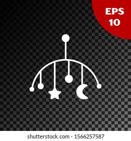 White Baby crib hanging toys icon isolated on transparent dark background. Baby bed carousel.  Vector Illustration