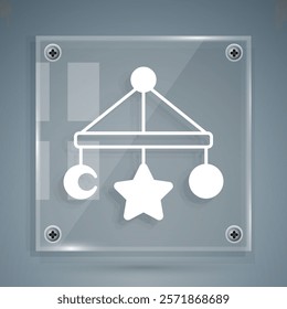 White Baby crib hanging toys icon isolated on grey background. Baby bed carousel. Square glass panels. Vector