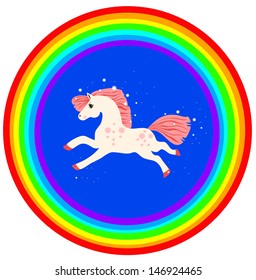 White Baby horse / pony / foal. Element for design of cards, toys, clothes and other products for children. Vector illustration. with a rainbow