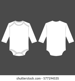 white baby long sleeve back and front bodysuit isolated vector