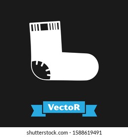 White Baby socks clothes icon isolated on black background.  Vector Illustration