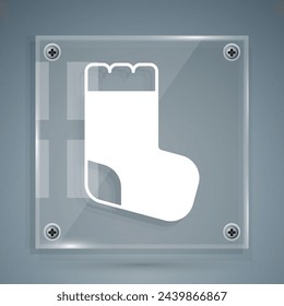 White Baby socks clothes icon isolated on grey background. Square glass panels. Vector