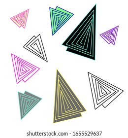 White backdrop tribal elements. Multicolor line triangular abstract sticker set for postcard, scrapbook, notebook, phone case, website, book cover. Shirt, hoody or bag print. Stock vector illustration