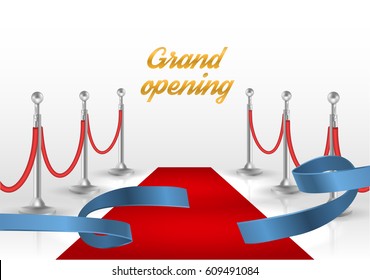 White backgraund  with red carpet and blue ribbon. vector illustration EPS10