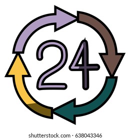 white background with 24 hours arrow circle icon with half shadow vector illustration