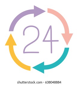 white background with 24 hours arrow circle icon vector illustration