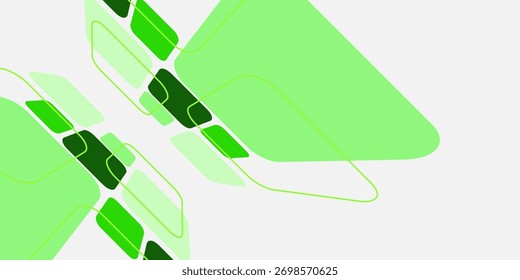 Fundo branco com decoração quadrada verde e cinza abstrata. Ilustração vetorial para um plano de fundo de apresentação moderno.