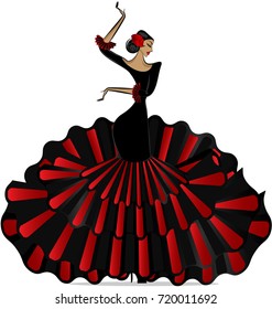 white background and abstract image of Spanish dancer in red-black dress