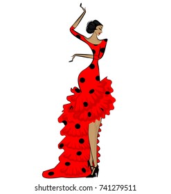 white background and abstract image of Spanish dancer in red-black dress