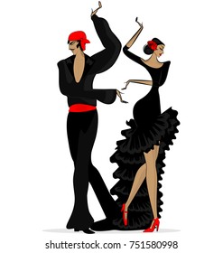 white background and abstract image of Spanish dancers in red-black dress