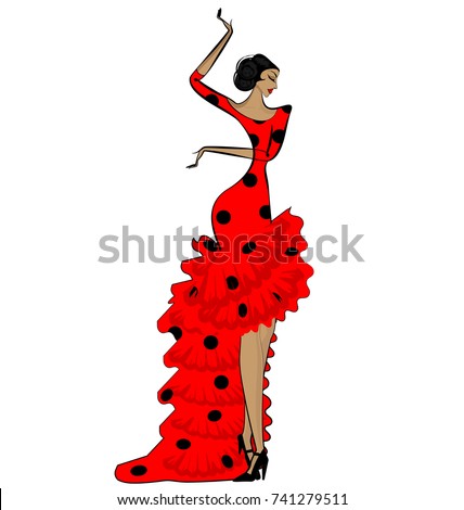 white background and abstract image of Spanish dancer in red-black dress