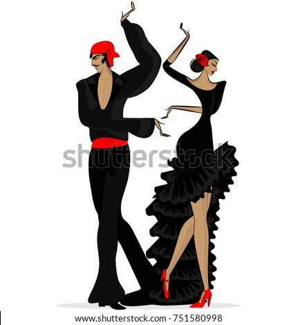 white background and abstract image of Spanish dancers in red-black dress