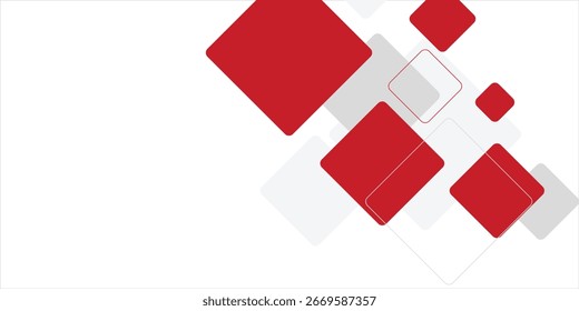 Fundo branco com decoração quadrada cinza vermelho abstrato. Ilustração vetorial para o plano de fundo da apresentação moderna, design de brochura, plano de fundo do cartão de visita, controle deslizante do site, página inicial