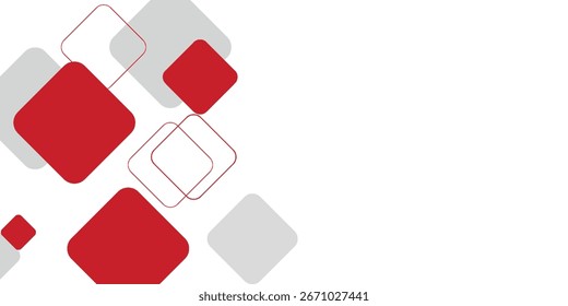 Fundo branco com decoração quadrada cinza vermelho abstrato. Ilustração vetorial para o fundo da apresentação moderna, fundo do cartão de visita, controle deslizante do site, página inicial