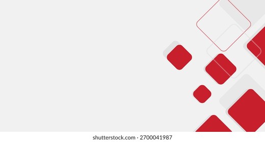 Weißer Hintergrund mit abstrakter roter grauer quadratischer Dekoration
