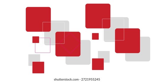 Fundo branco com decoração quadrada cinza vermelho abstrato. Ilustração vetorial para o plano de fundo da apresentação moderna, design de brochura, plano de fundo do cartão de visita, controle deslizante do site, página inicial
