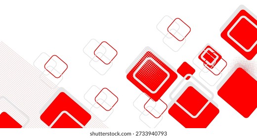 Weißer Hintergrund mit abstrakter roter grauer quadratischer Dekoration. eps 10.