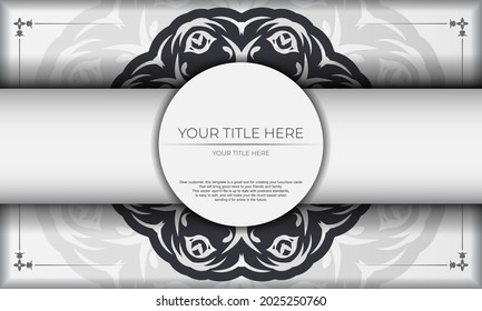 White background with abstract vintage ornaments and place under the text. Print-ready invitation design with mandala ornament.