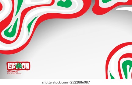 White background with abstract waving lines of red green and white design. Lebanon independence day background. Lebanon national day