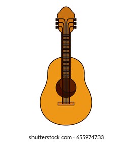 white background with acoustic guitar with thick contour vector illustration