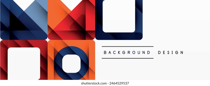 The white background is adorned with a variety of colorful shapes such as squares and circles, creating a vibrant and dynamic visual design