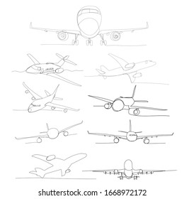 White Background Airplane Drawing One Continuous Stock Vector (Royalty ...